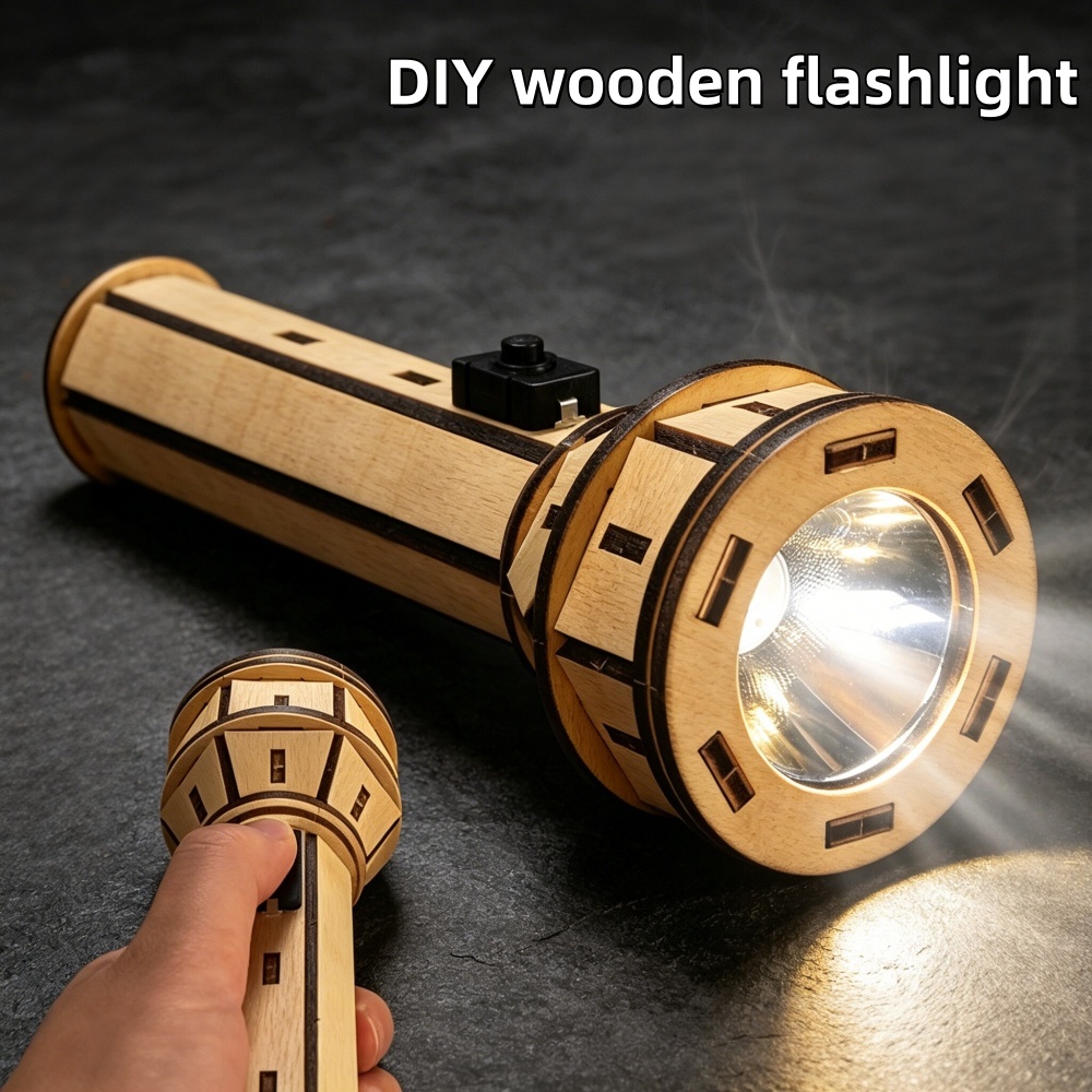 Science Project Diy - 木製DIY懐中電灯パズルキット STEM教育用手作り組み立て物理科学プロジェクト 趣味や装飾用