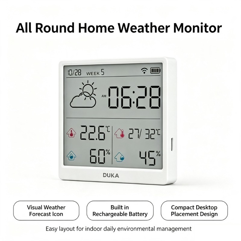 Weather Station Indoor - DUKA TH3 Wifiスマート温度湿度センサー デジタル湿度計 温度計 時計