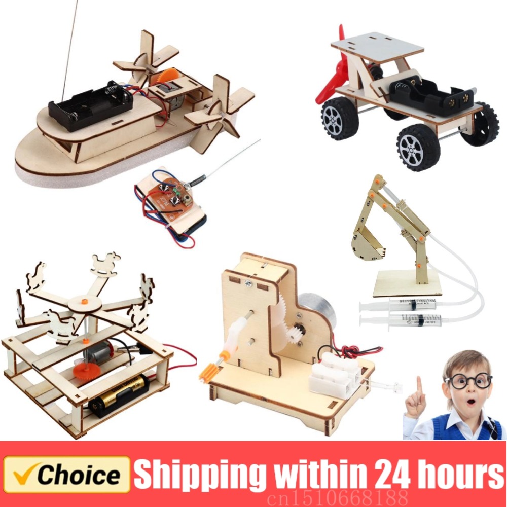 Science Project Kit - 子供のためのDIY木製ボートモデル科学玩具、電気ステム、教育教育キット、3D組み立て、科学実験