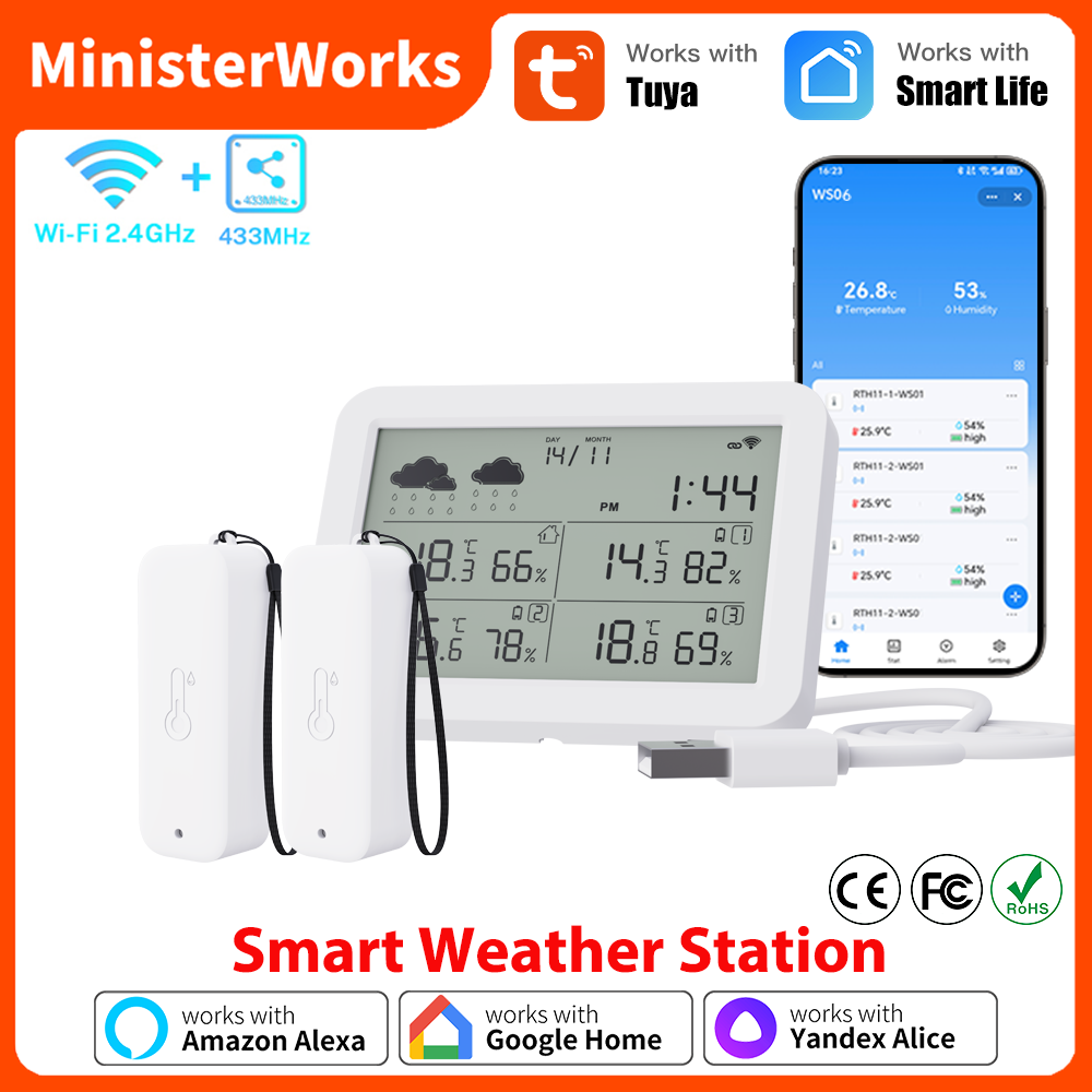 Weather Station Indoor - Tuya WiFi ウェザー ステーション RF433 ワイヤレス温度湿度センサー