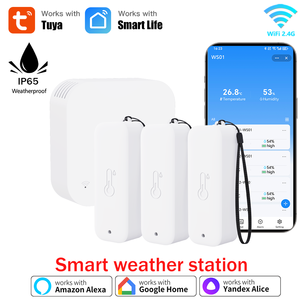 Weather Station Indoor - Tuya WIFIスマートウェザーステーション ワイヤレス室内センサー デジタル温度湿度計 多機能屋外センサー SmartLife対応