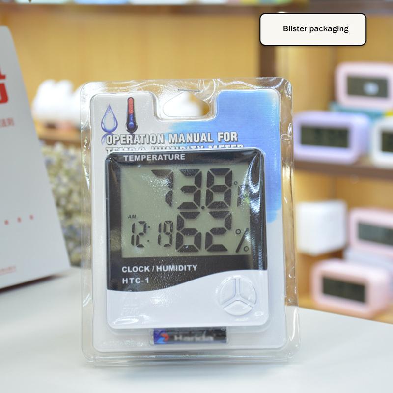 Weather Station Indoor - (BF06)LCDデジタル温度湿度計 HTC-1 家庭用屋内外湿度計 気象観測ステーション 時計付き