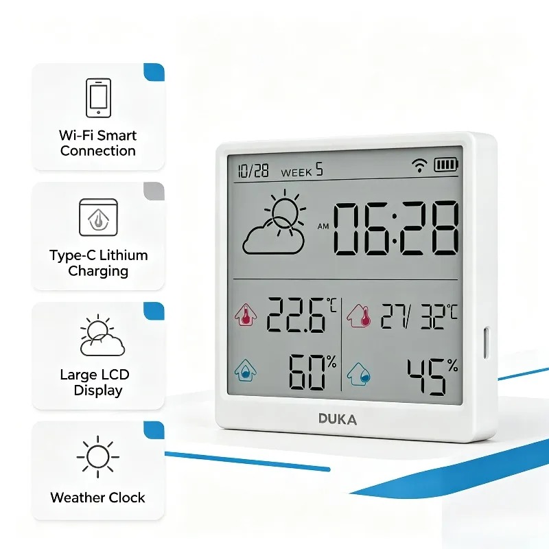 DUKA TH3 Wifiスマート温度湿度センサー デジタル - Weather Station Indoor のレビューと価格