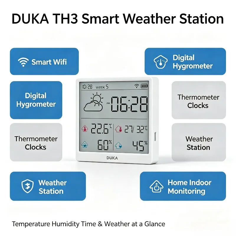 DUKA TH3 Wifiスマート温度湿度センサー デジタル - Weather Station Indoor のレビューと価格