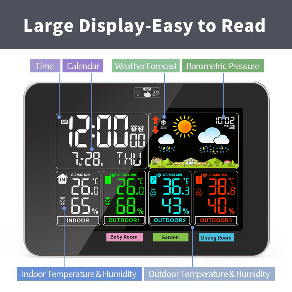 気象観測所 ワイヤレス屋内屋外温度湿度 VAカラーディスプレ - Weather Station Indoor のレビューと価格