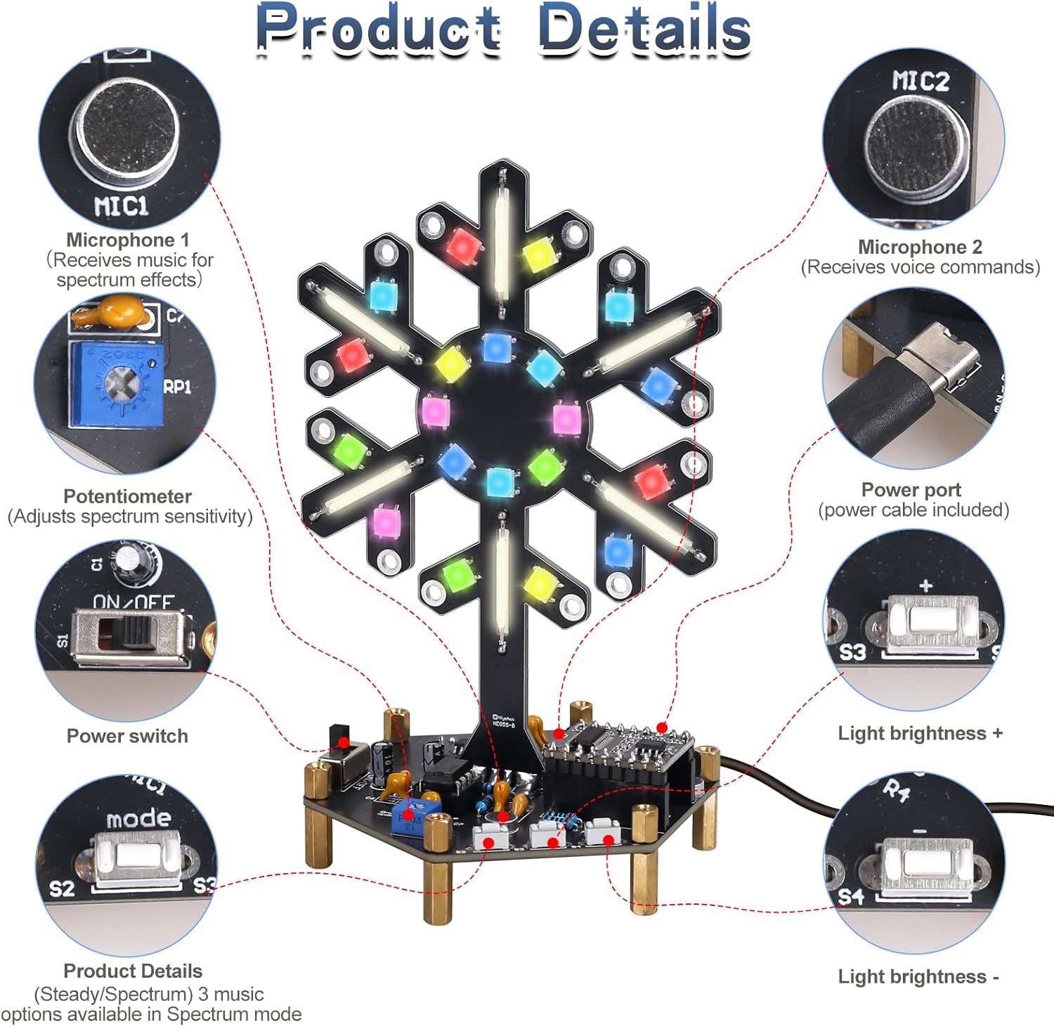 音声制御スペクトラムライトはんだ付け練習キット DIY LE - Science Project Kit のレビューと価格